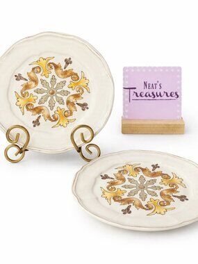 Noble Excellence TOSCANO CREAM Floral Stoneware Accent Salad Lunch Plates Set 2